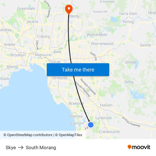 Skye to South Morang map