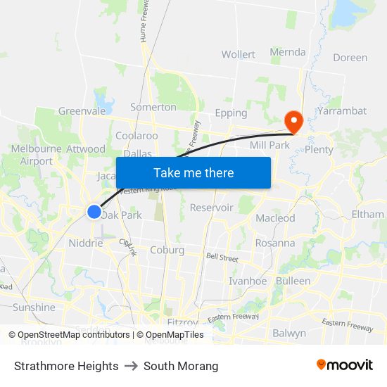 Strathmore Heights to South Morang map