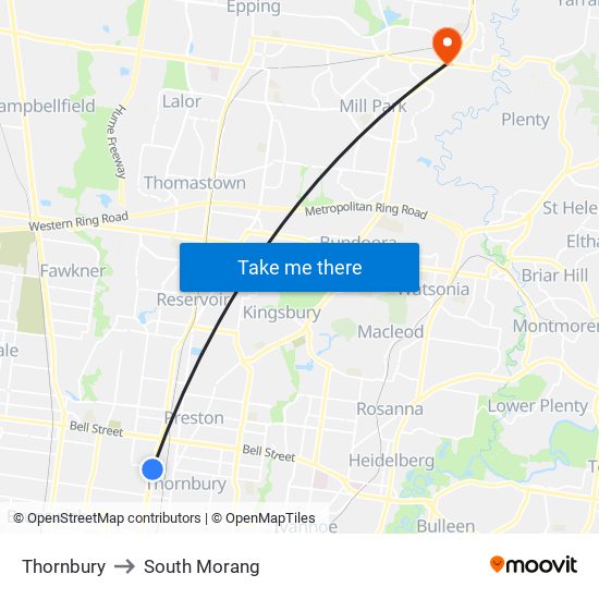 Thornbury to South Morang map