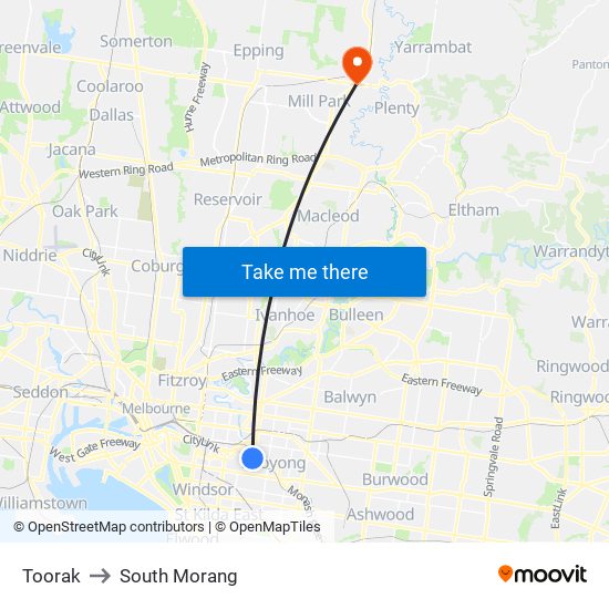 Toorak to South Morang map