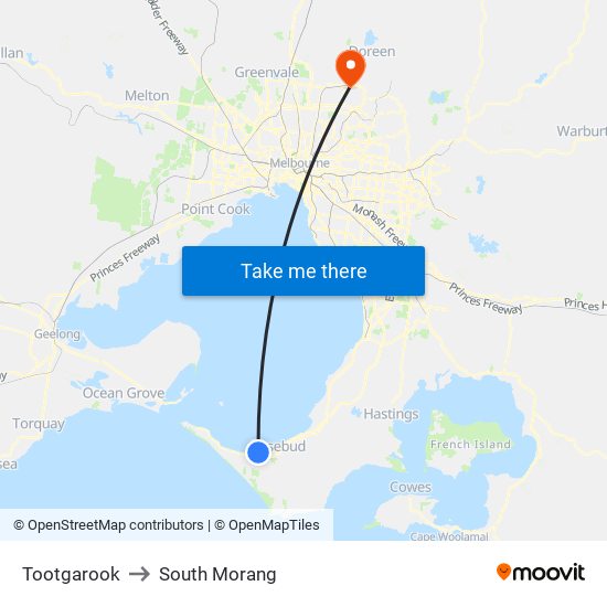 Tootgarook to South Morang map