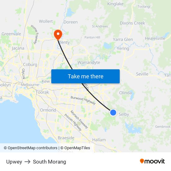 Upwey to South Morang map