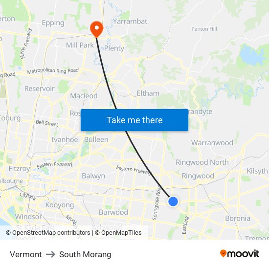 Vermont to South Morang map