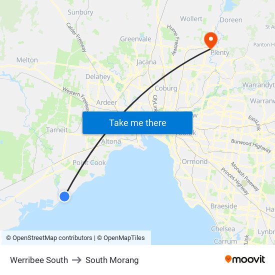 Werribee South to South Morang map