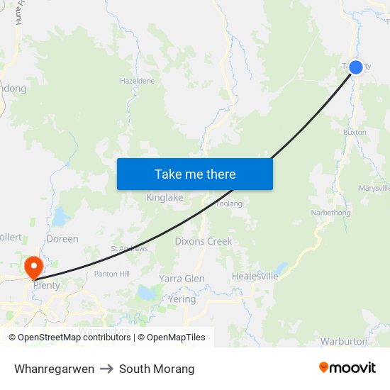 Whanregarwen to South Morang map