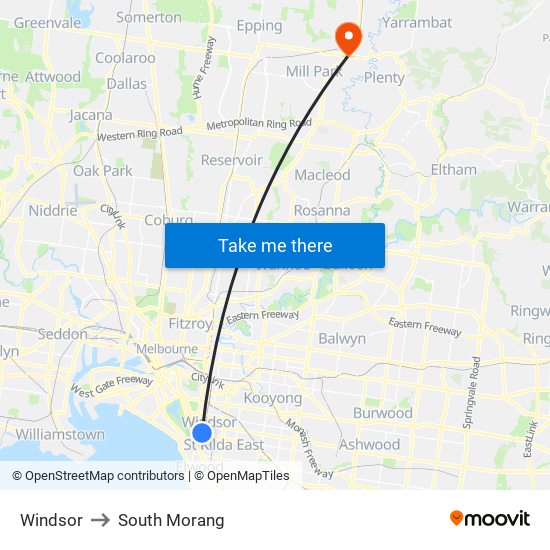 Windsor to South Morang map