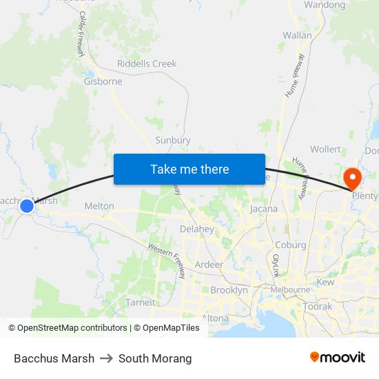 Bacchus Marsh to South Morang map