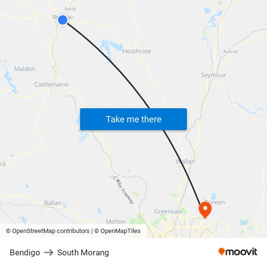 Bendigo to South Morang map