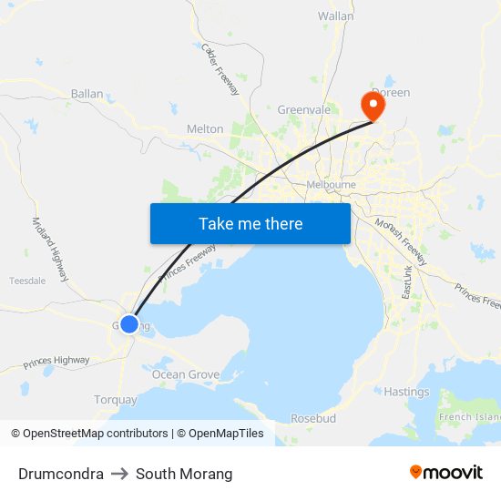 Drumcondra to South Morang map