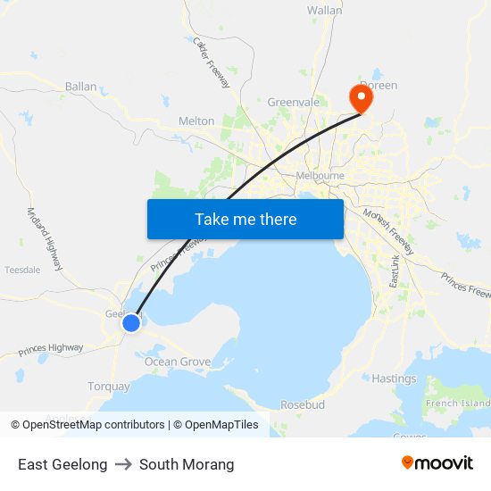 East Geelong to South Morang map