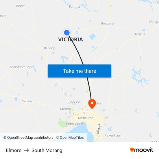 Elmore to South Morang map