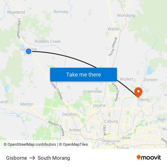 Gisborne to South Morang map