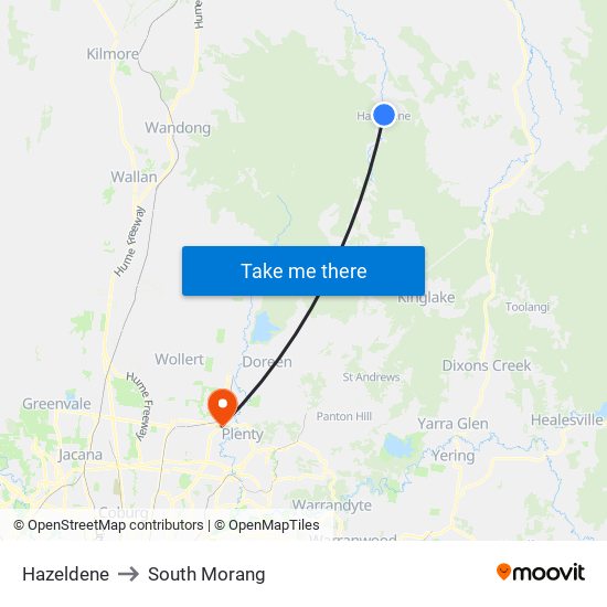 Hazeldene to South Morang map