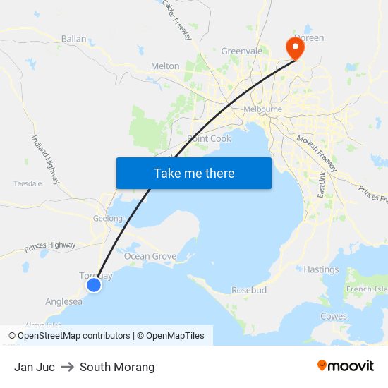 Jan Juc to South Morang map