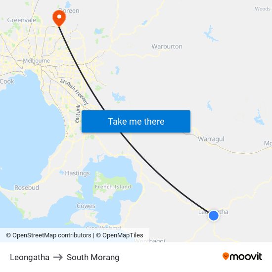 Leongatha to South Morang map