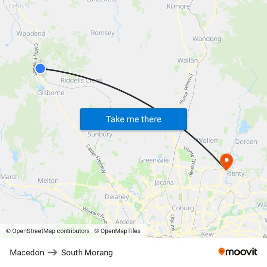 Macedon to South Morang map