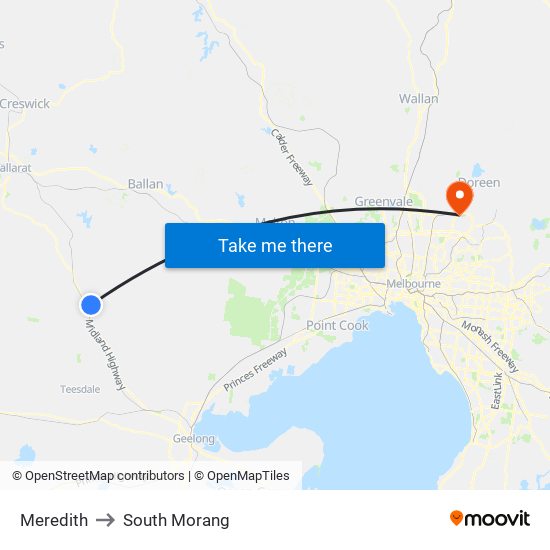 Meredith to South Morang map