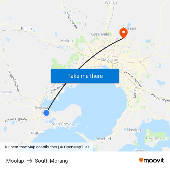 Moolap to South Morang map