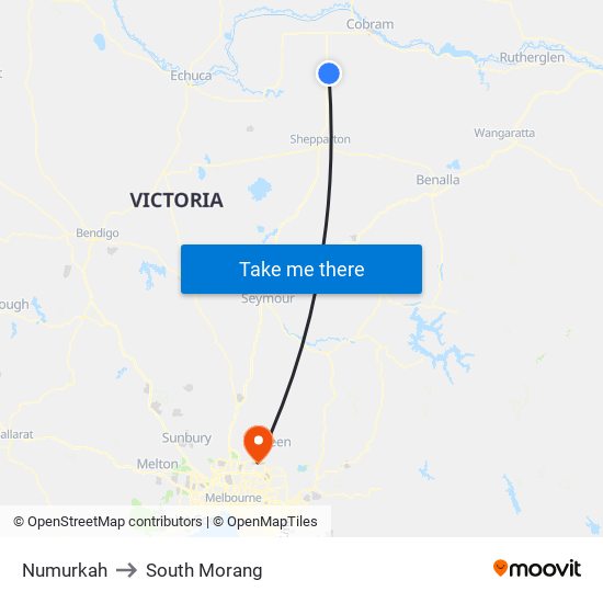 Numurkah to South Morang map