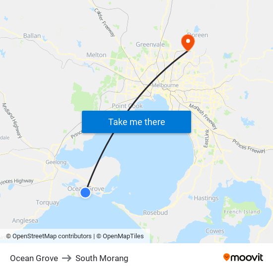 Ocean Grove to South Morang map