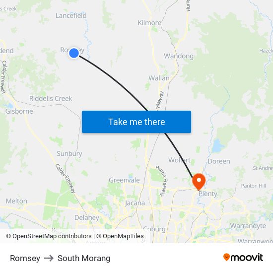 Romsey to South Morang map