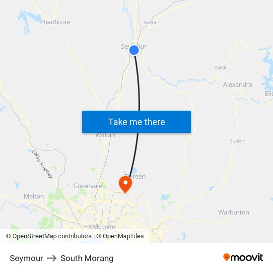 Seymour to South Morang map