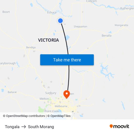 Tongala to South Morang map