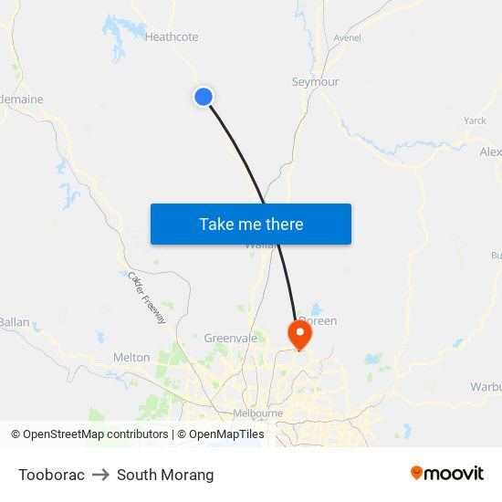 Tooborac to South Morang map