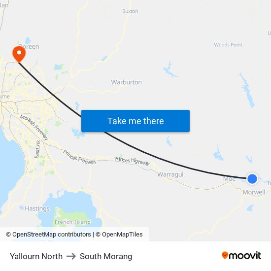 Yallourn North to South Morang map