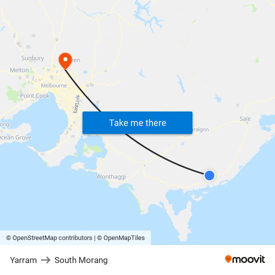 Yarram to South Morang map
