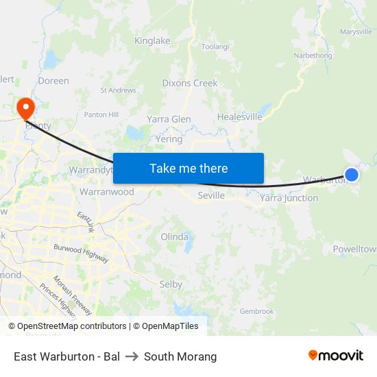 East Warburton - Bal to South Morang map