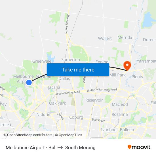 Melbourne Airport - Bal to South Morang map