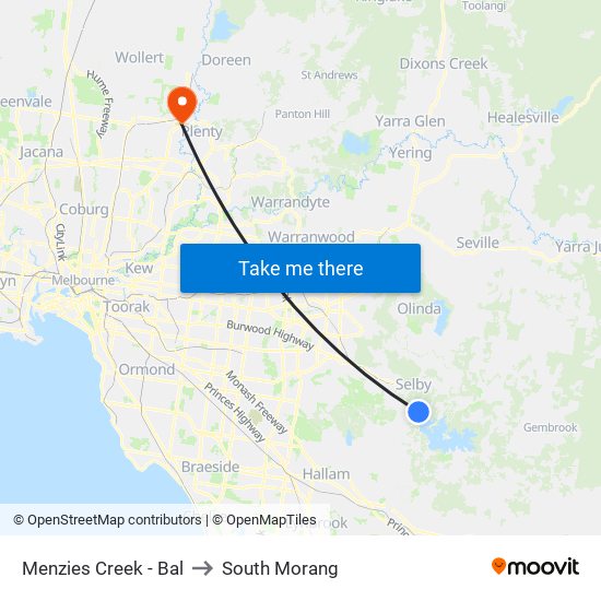 Menzies Creek - Bal to South Morang map