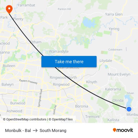 Monbulk - Bal to South Morang map