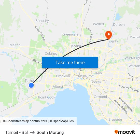 Tarneit - Bal to South Morang map