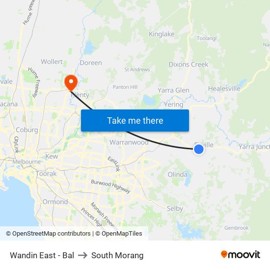 Wandin East - Bal to South Morang map