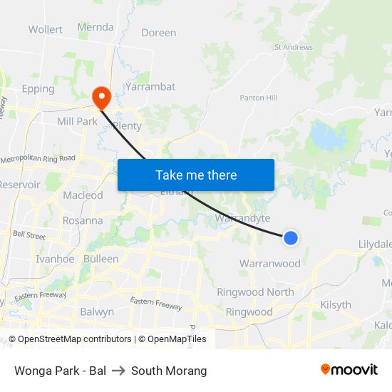 Wonga Park - Bal to South Morang map
