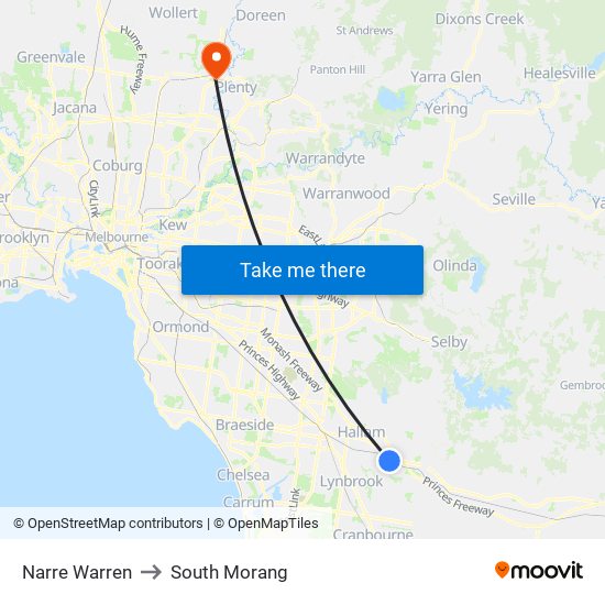 Narre Warren to South Morang map