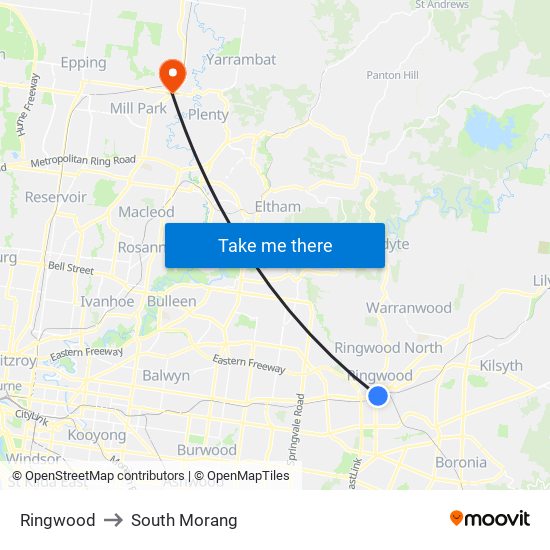 Ringwood to South Morang map