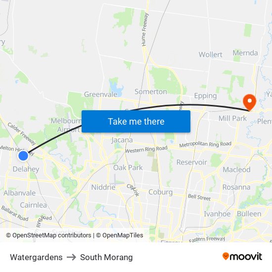 Watergardens to South Morang map