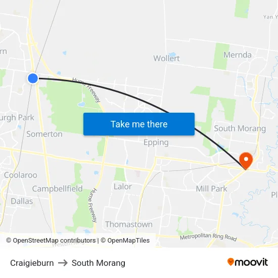 Craigieburn to South Morang map