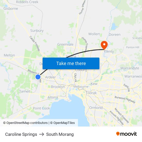 Caroline Springs to South Morang map