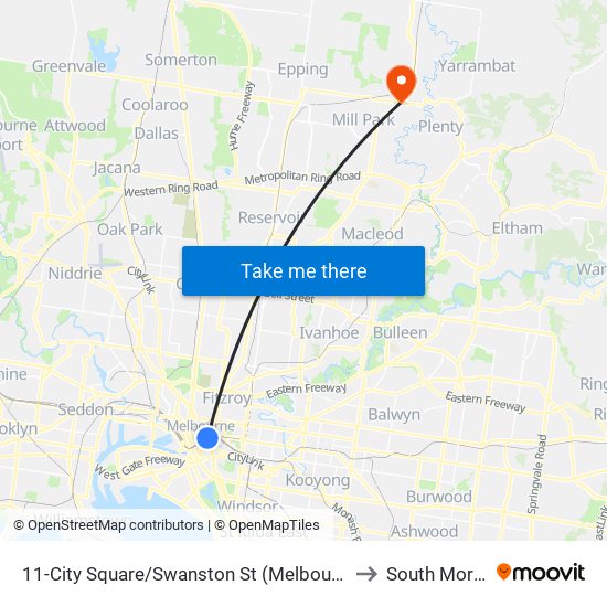 11-City Square/Swanston St (Melbourne City) to South Morang map