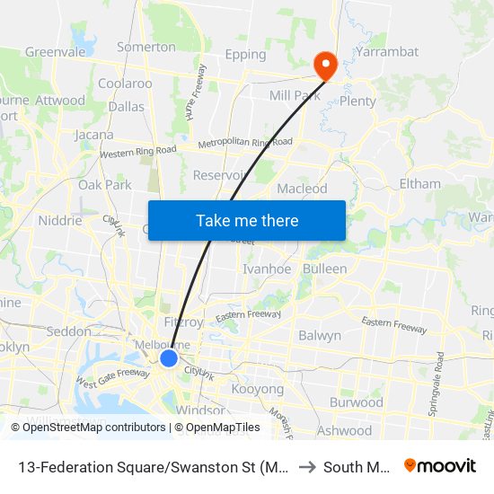 13-Federation Square/Swanston St (Melbourne City) to South Morang map