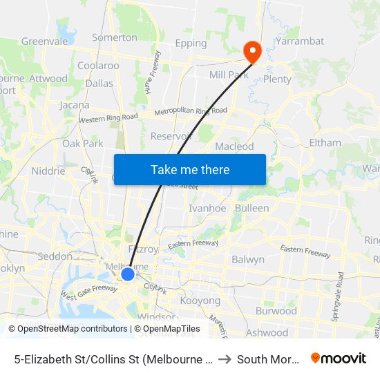 5-Elizabeth St/Collins St (Melbourne City) to South Morang map