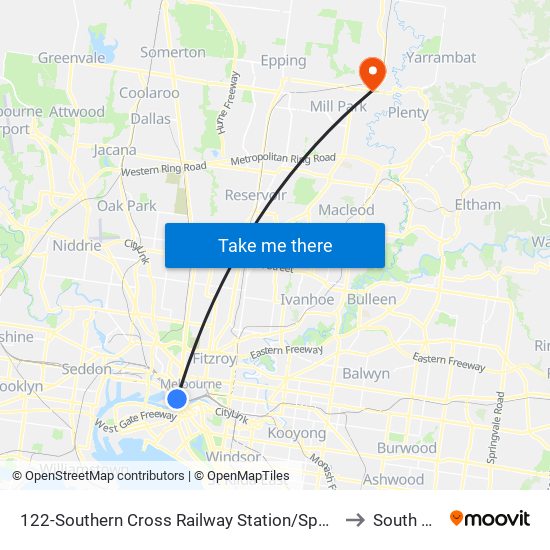 122-Southern Cross Railway Station/Spencer St (Melbourne City) to South Morang map