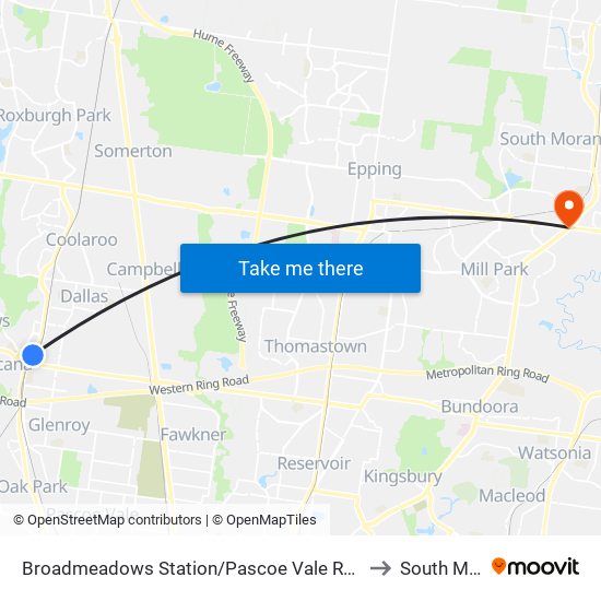 Broadmeadows Station/Pascoe Vale Rd (Broadmeadows) to South Morang map