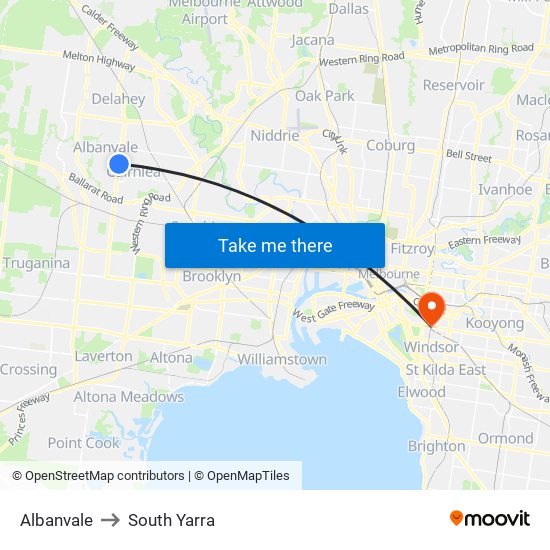 Albanvale to South Yarra map