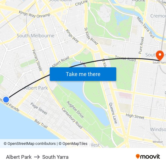 Albert Park to South Yarra map