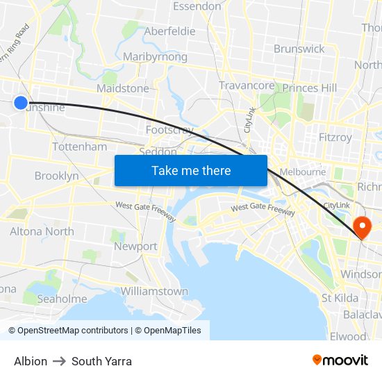 Albion to South Yarra map